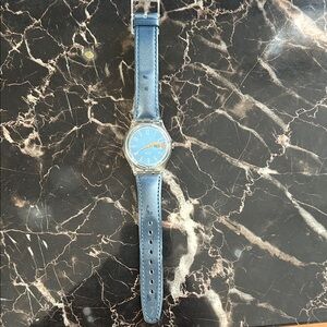 Swatch lady's Blue Leather Strap Watch, auto day and day